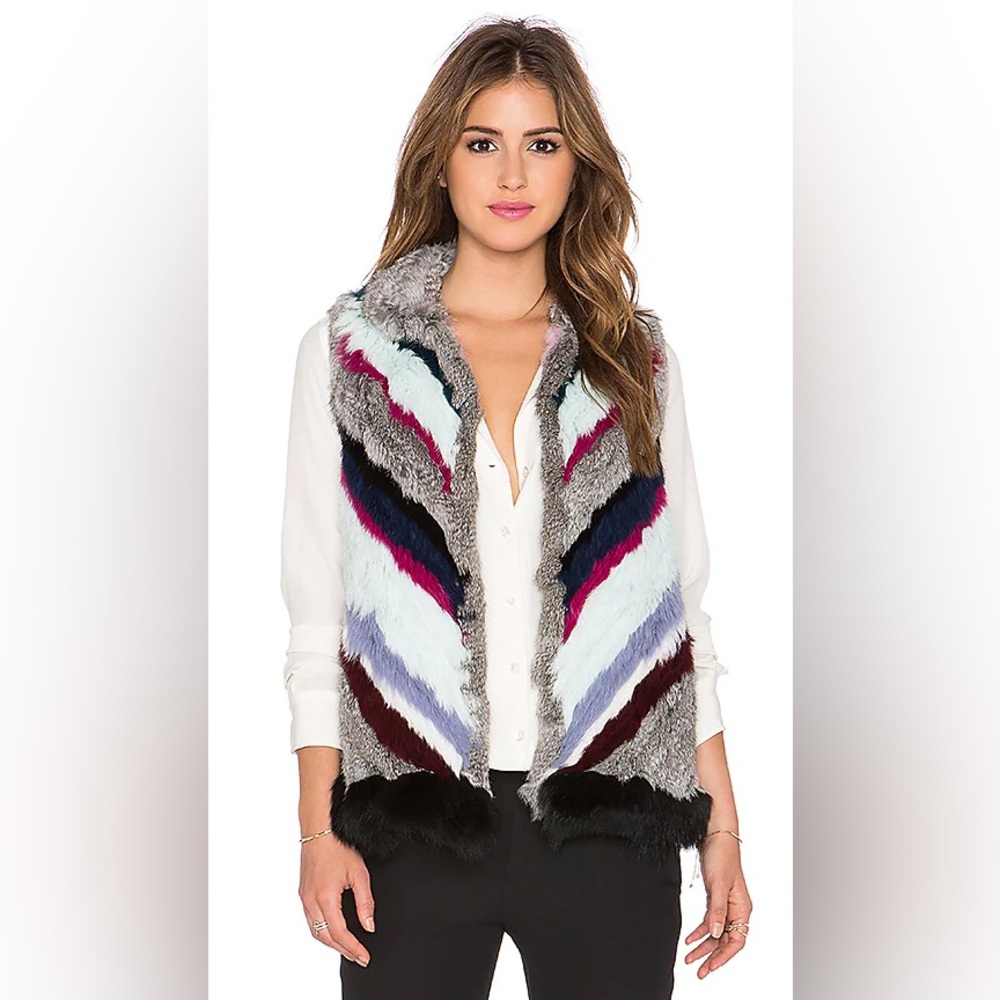 Elizabeth and James Tanya Long Hair Rabbit Fur Designer Vest Size Small